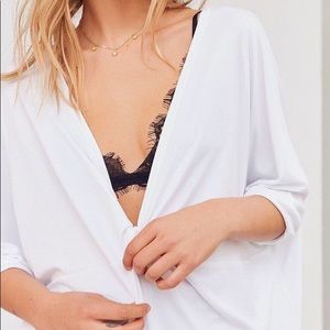UO White Twist In Time Plunging Shirt XS White